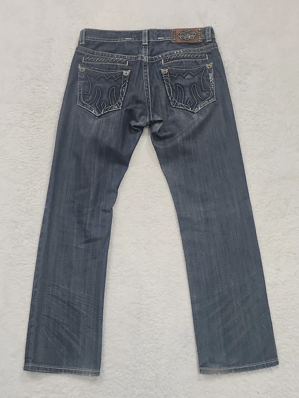 Mek Denim Men's Distressed Straight Leg Western Dubai Denim Jeans 34